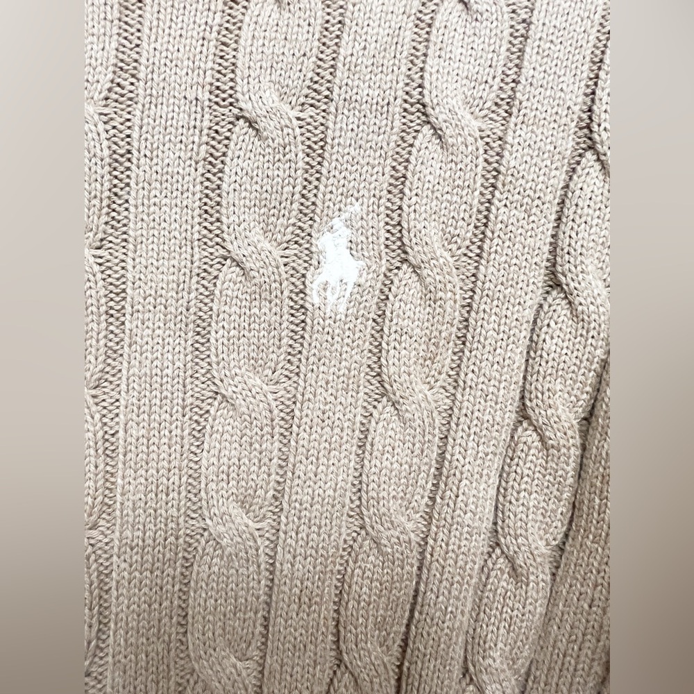 Polo Ralph Lauren Cable Knit Sweater Tan Beige Classic Preppy Cotton, Small - Picture 3 of 6